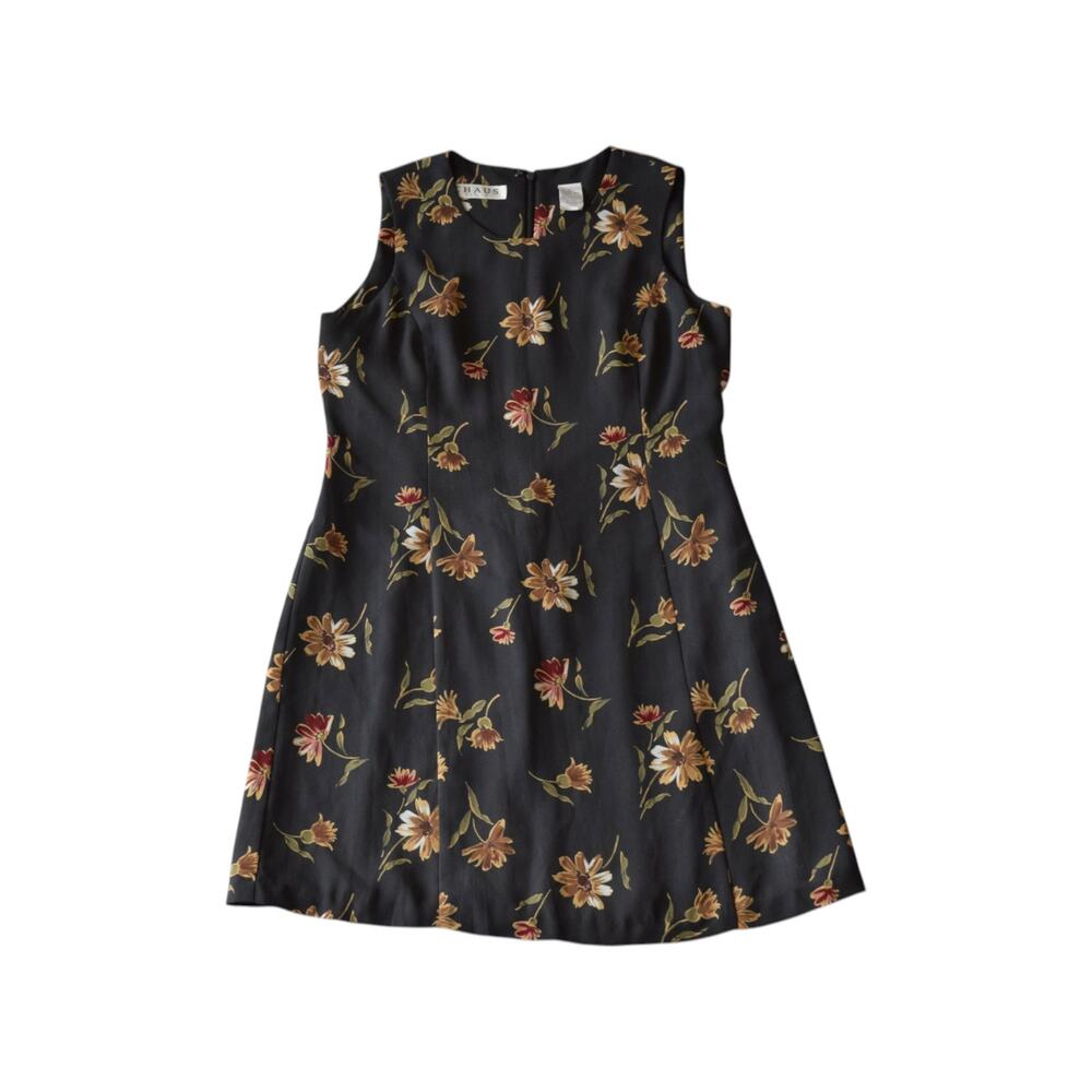Vintage 90s Chaus Petite Floral Fit & Flare Dress Charcoal 4P